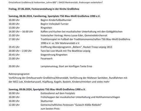 800 Jahre Großlehna Programm